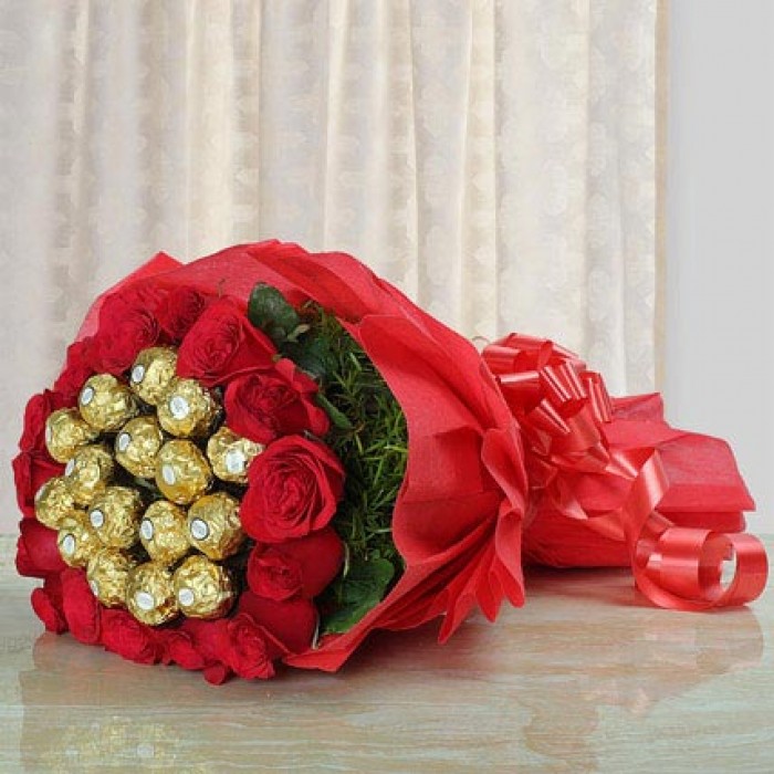 Ferrero Chocolate with Roses in Bouquet