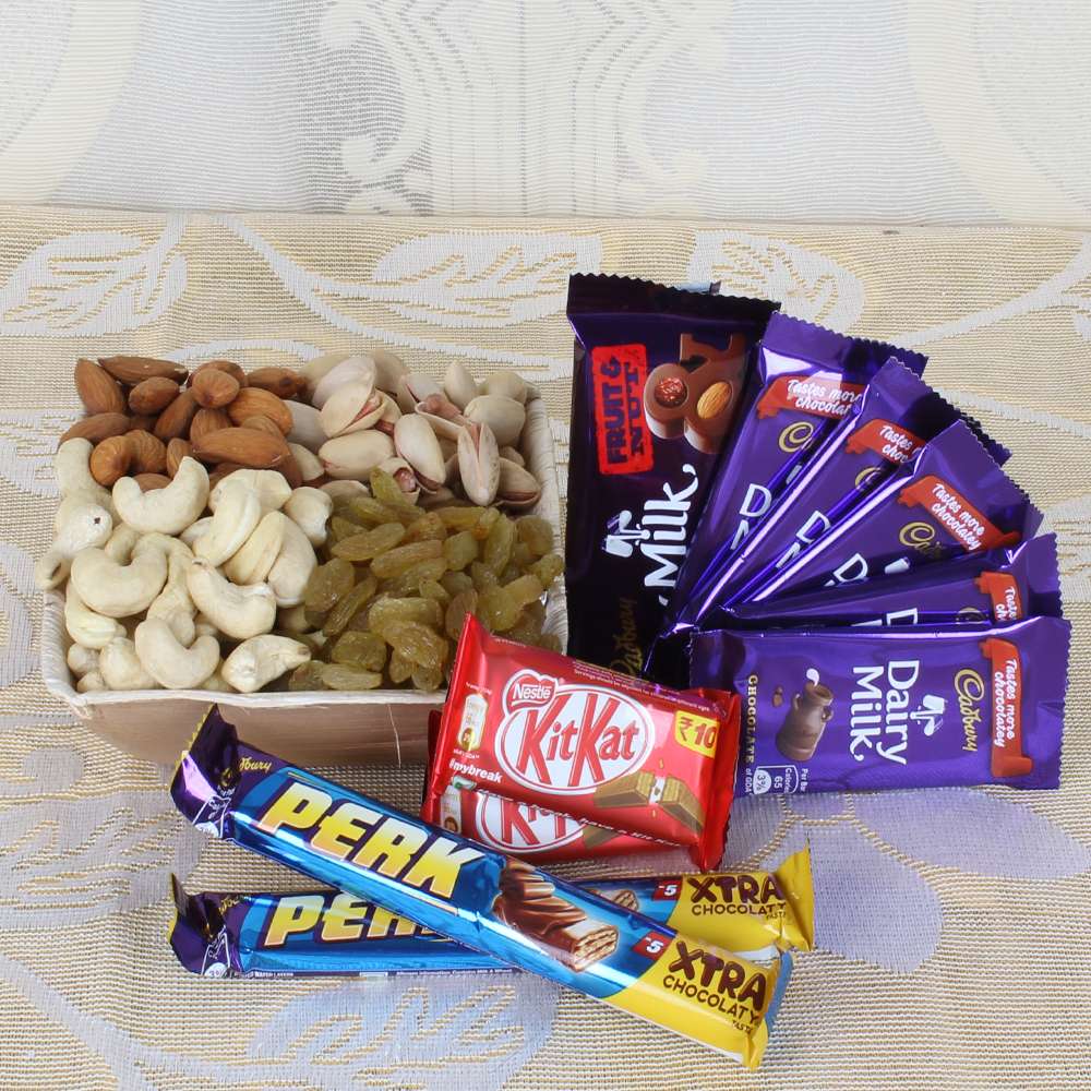 Dry Fruits in Box 500 Grams and Chocolates Combo Same Day Delivery