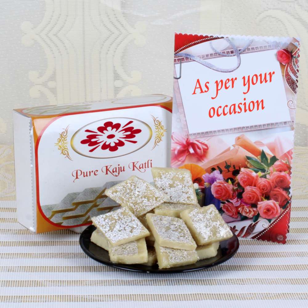 Same Day Delivery of Kaju Katli with Greeting Card