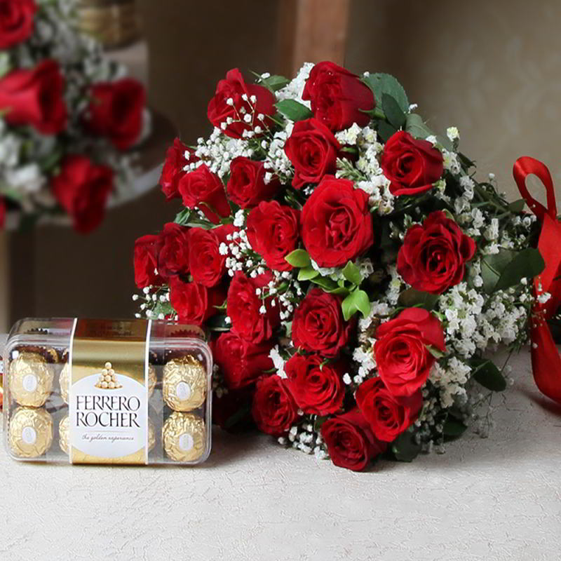 Ferrero Rocher with Red Roses Bouquet