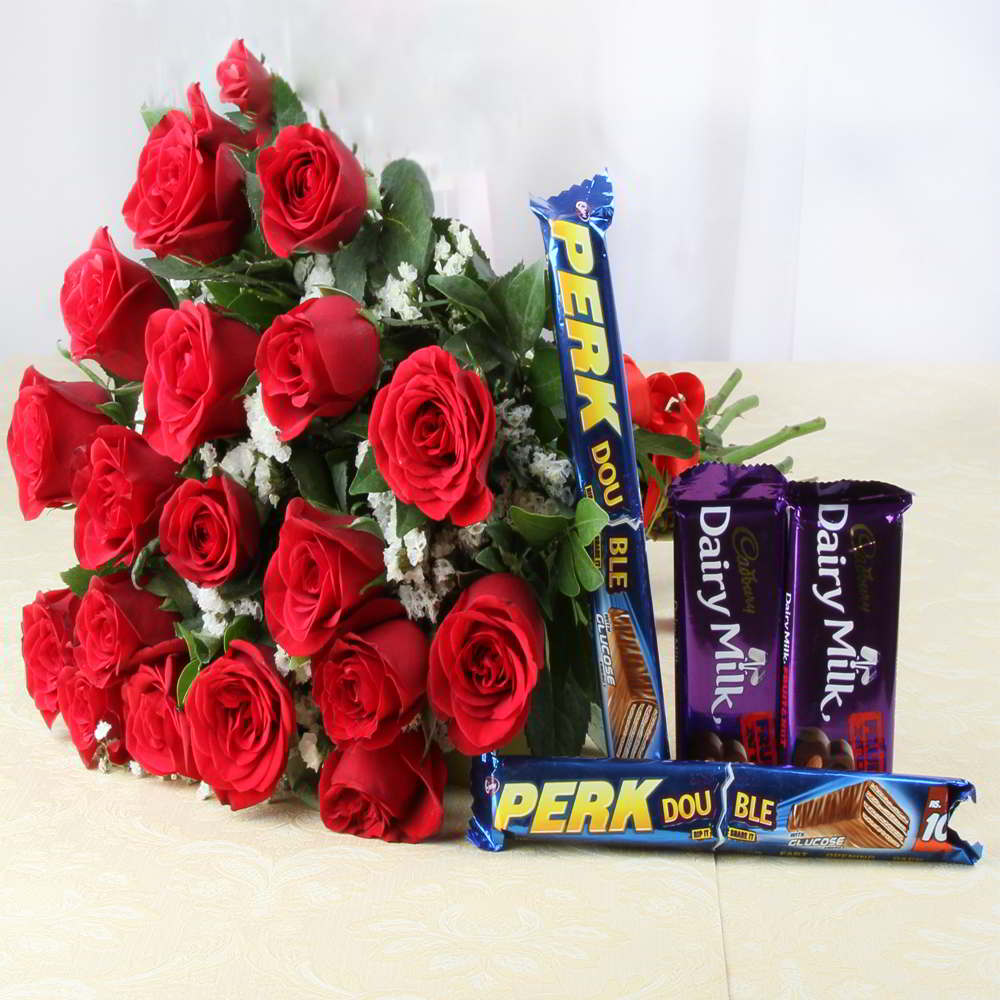 Eighteen Red Roses Bouquet with Assorted Chocolates