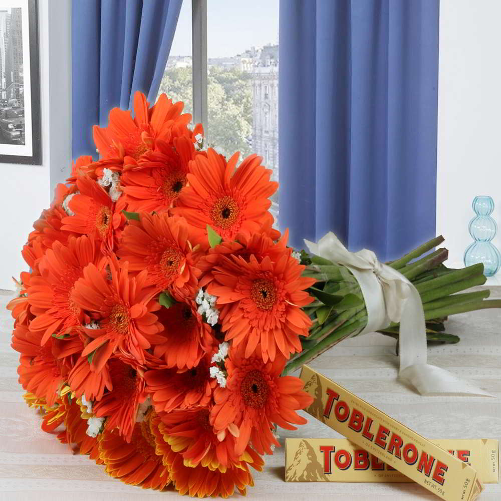 Twenty Gerberas Bouquet with Toblerone Chocolates