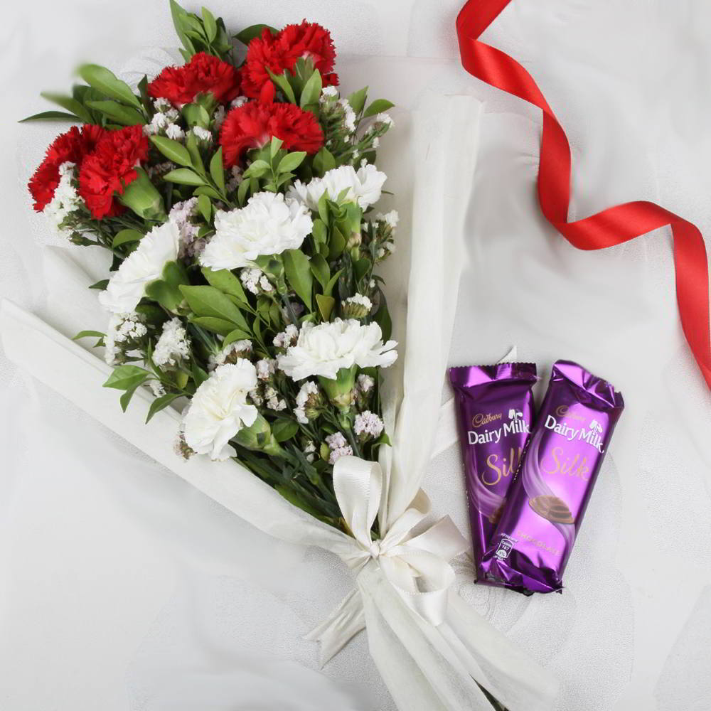 Mix Carnations with Tempting Silk Chocolates