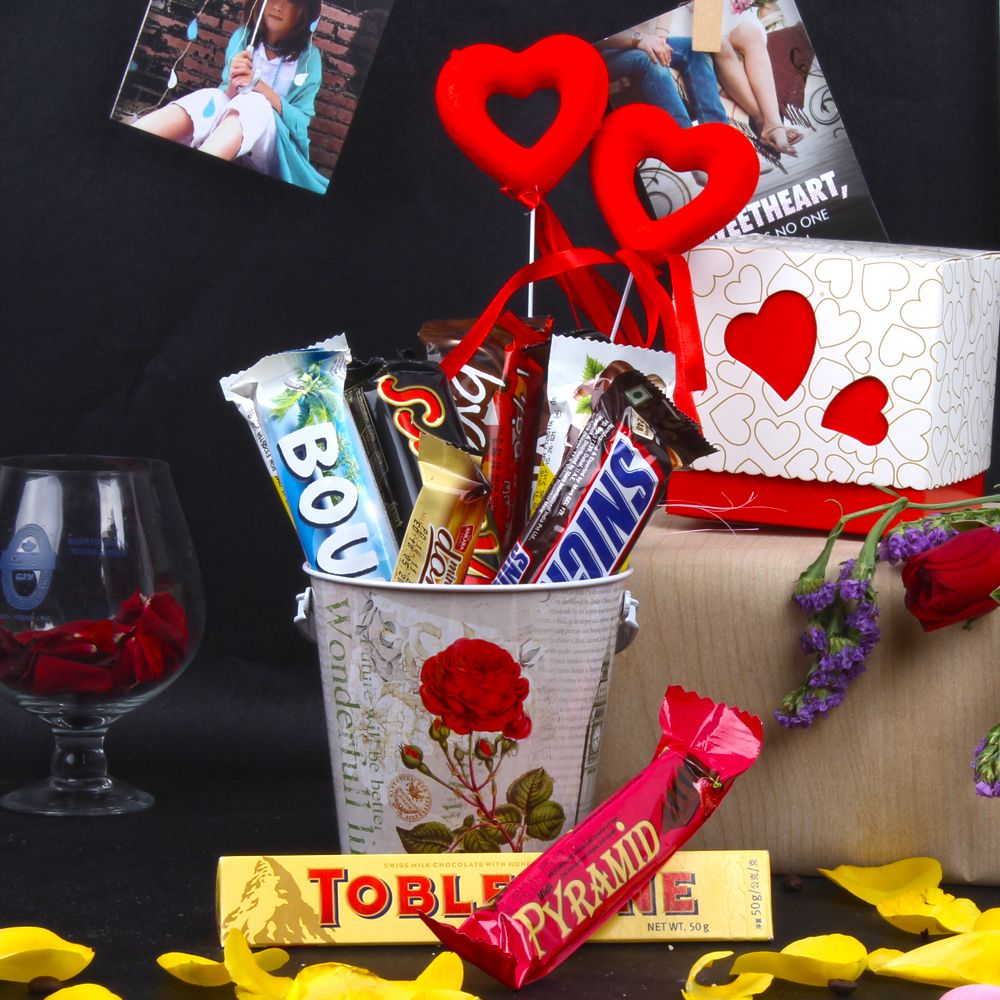 Assorted Chocolate Bars with in a Basket for MOM