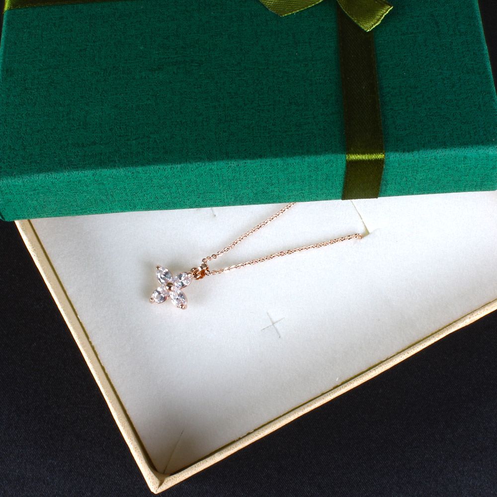 Diamond Studded Rose Gold Plated Pendant with Chain on Mothers Day