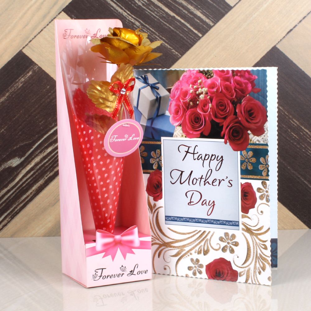Mothers Day Card with Golden Rose