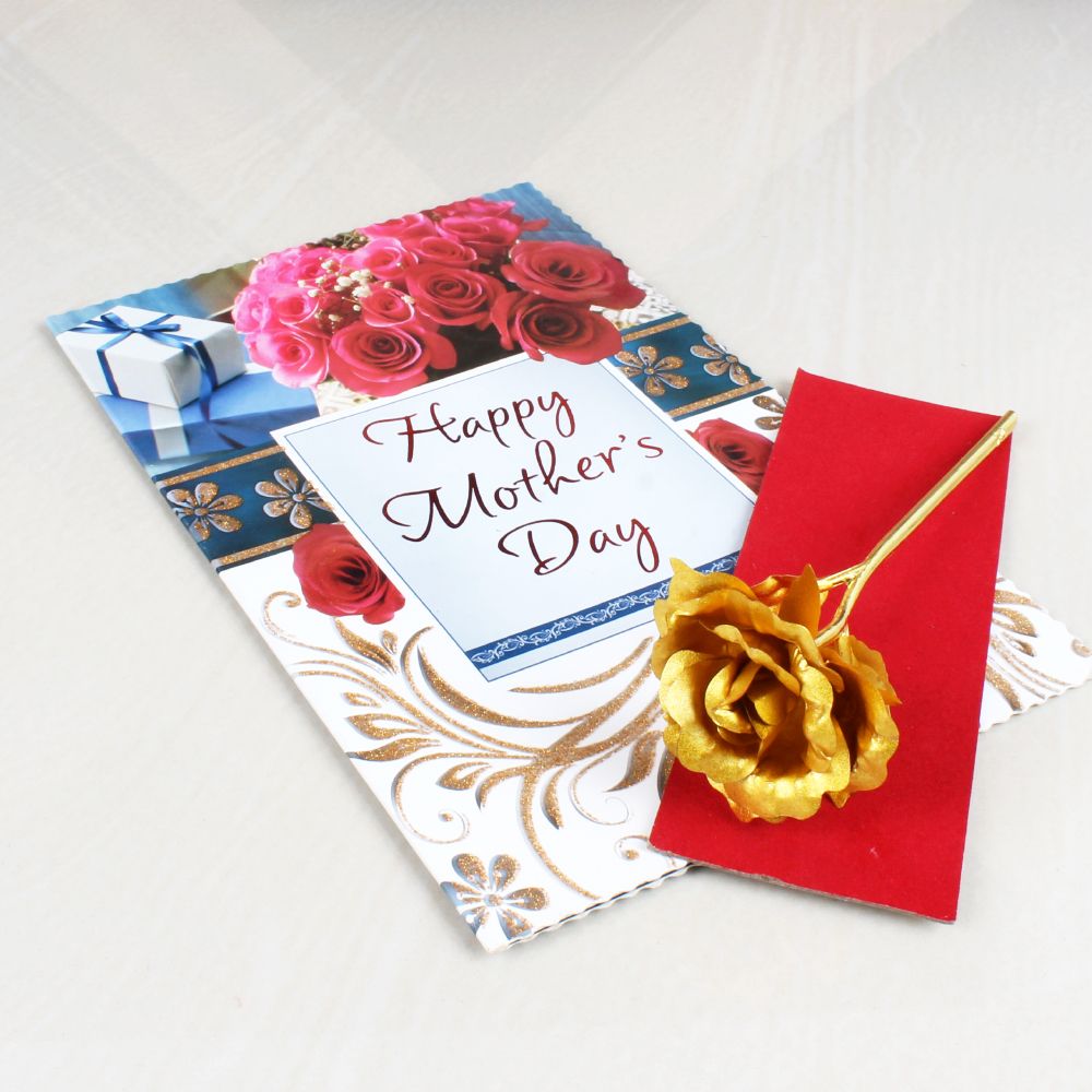 Mothers Day Greeting with Golden Rose