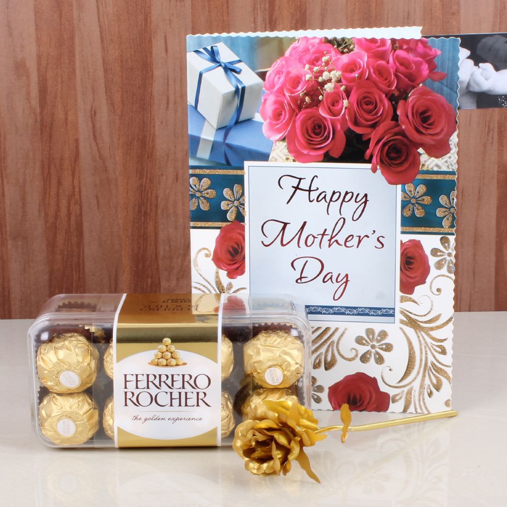 Ferrero Rocher Box and Golden Rose with Mothers Day Card