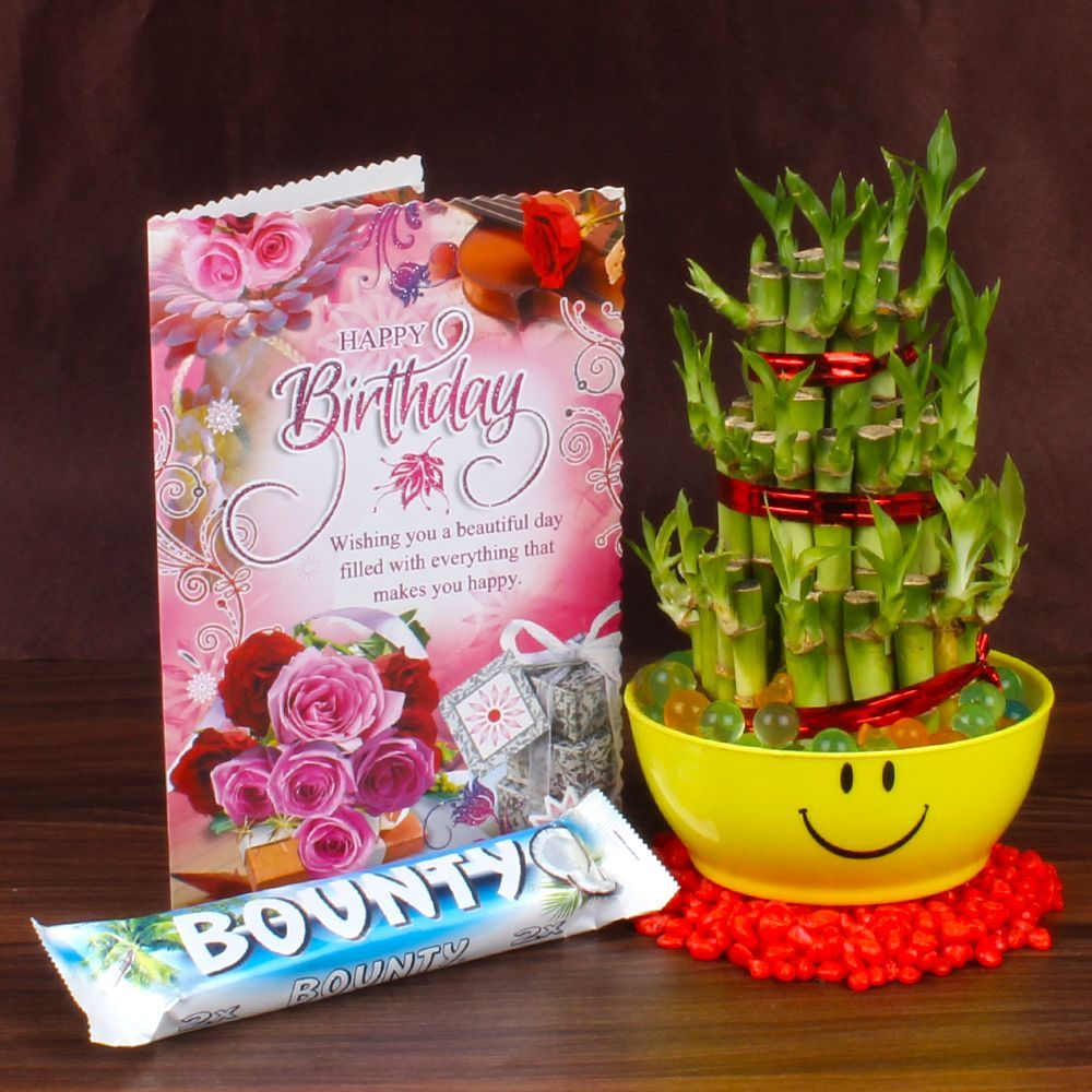 Birthday Greeting Card, Good Luck Plant with Bounty Chocolate