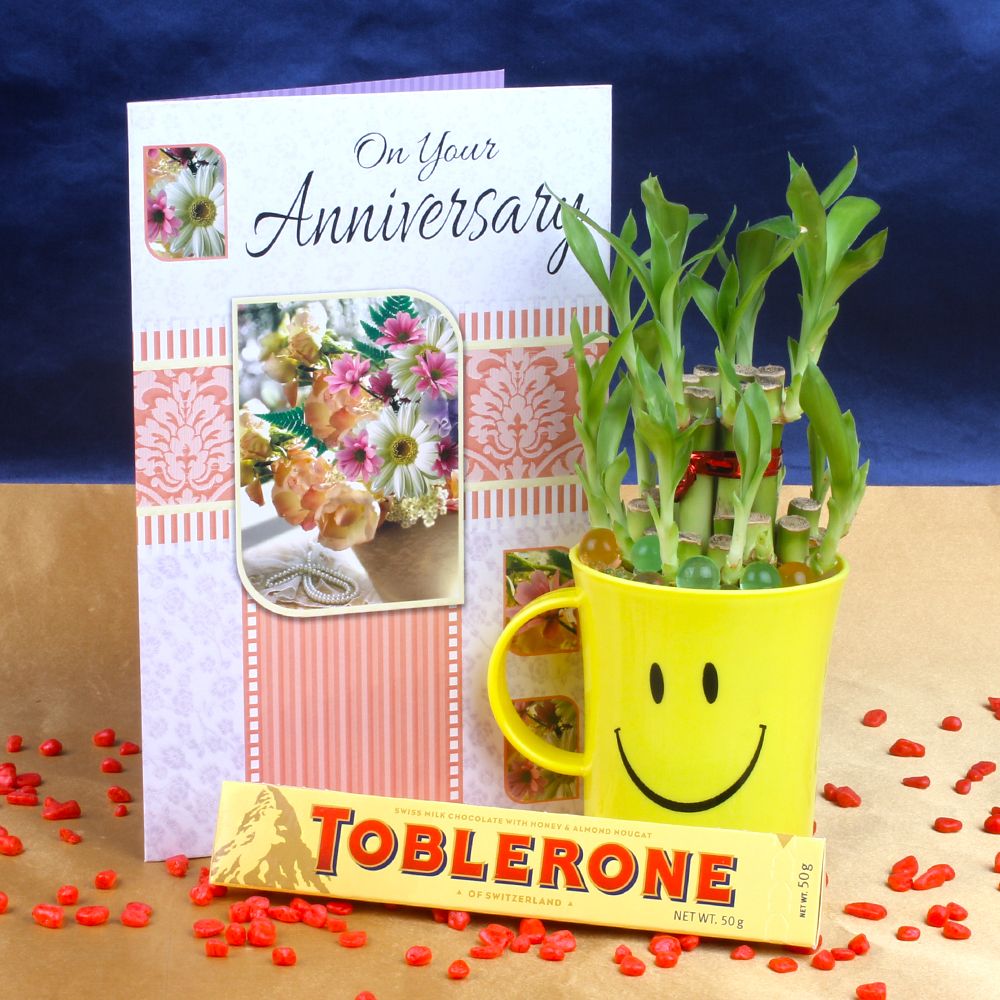 Good Luck Plant,Anniversary Card and Chocolates