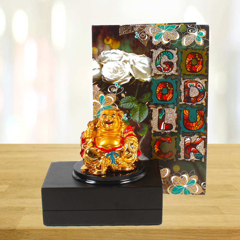 Laughing Buddha with Good Luck Greeting Card