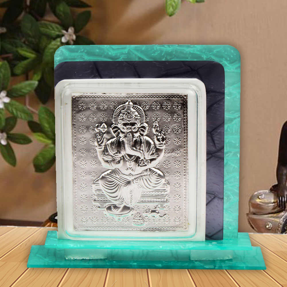 Acrylic Frame Stand with Silver Ganesh