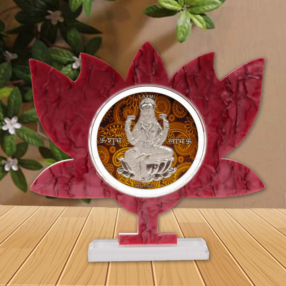 Lotus Shaped Frame of Silver Plated Lakshmi