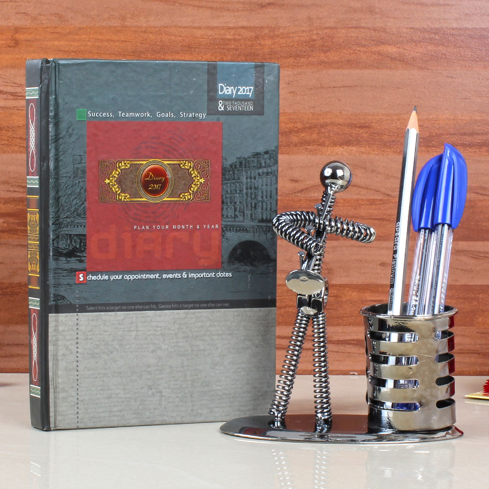 Diary with Metal Spring Pen Holder