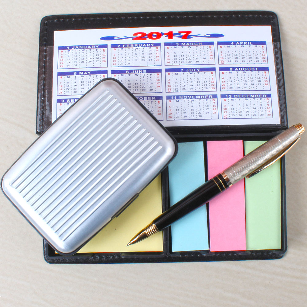 Lather Case of Sticky Note and Card Holder