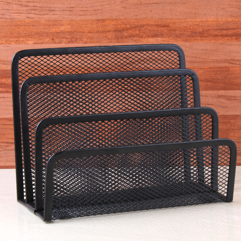 Black Color Metal Grid Pen, Paper and Card Holder