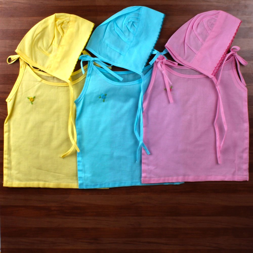 Three Cotton Jabla with Cap Sets for New Born Baby