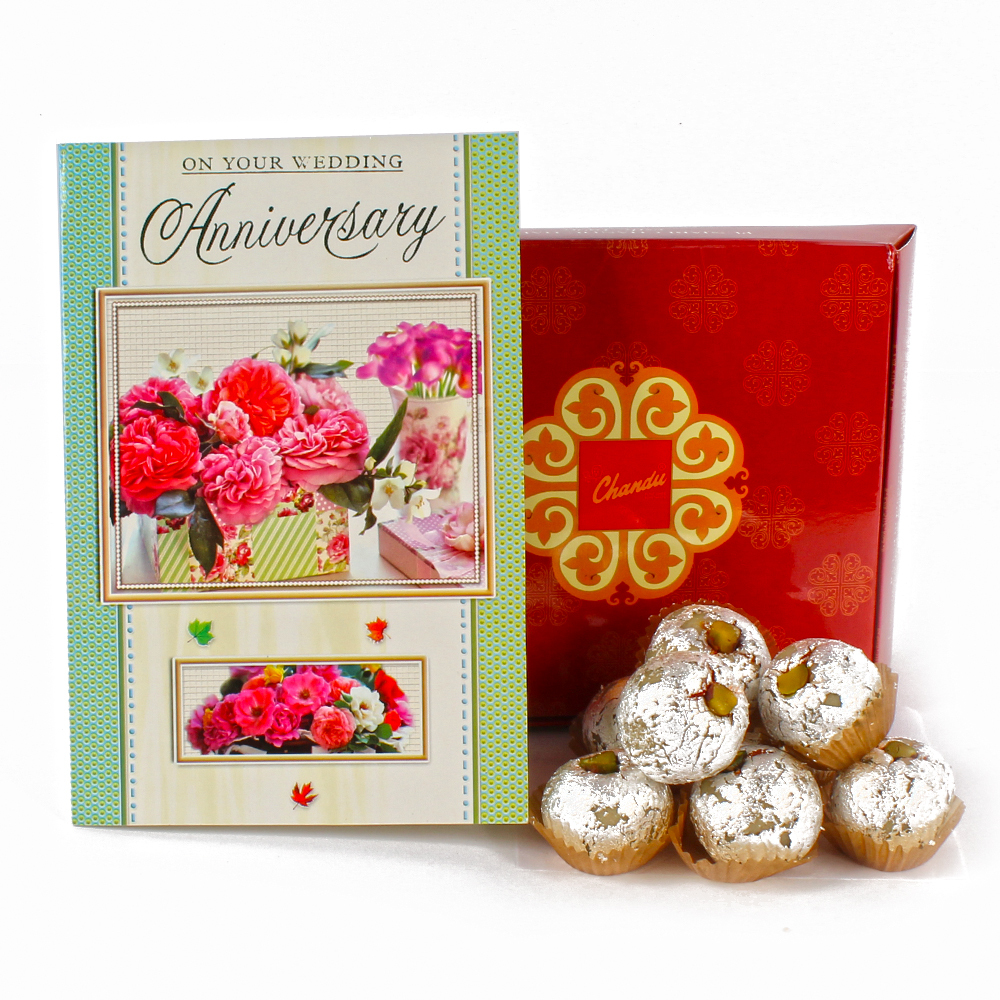 Kaju bon bon sweet with Anniversary card