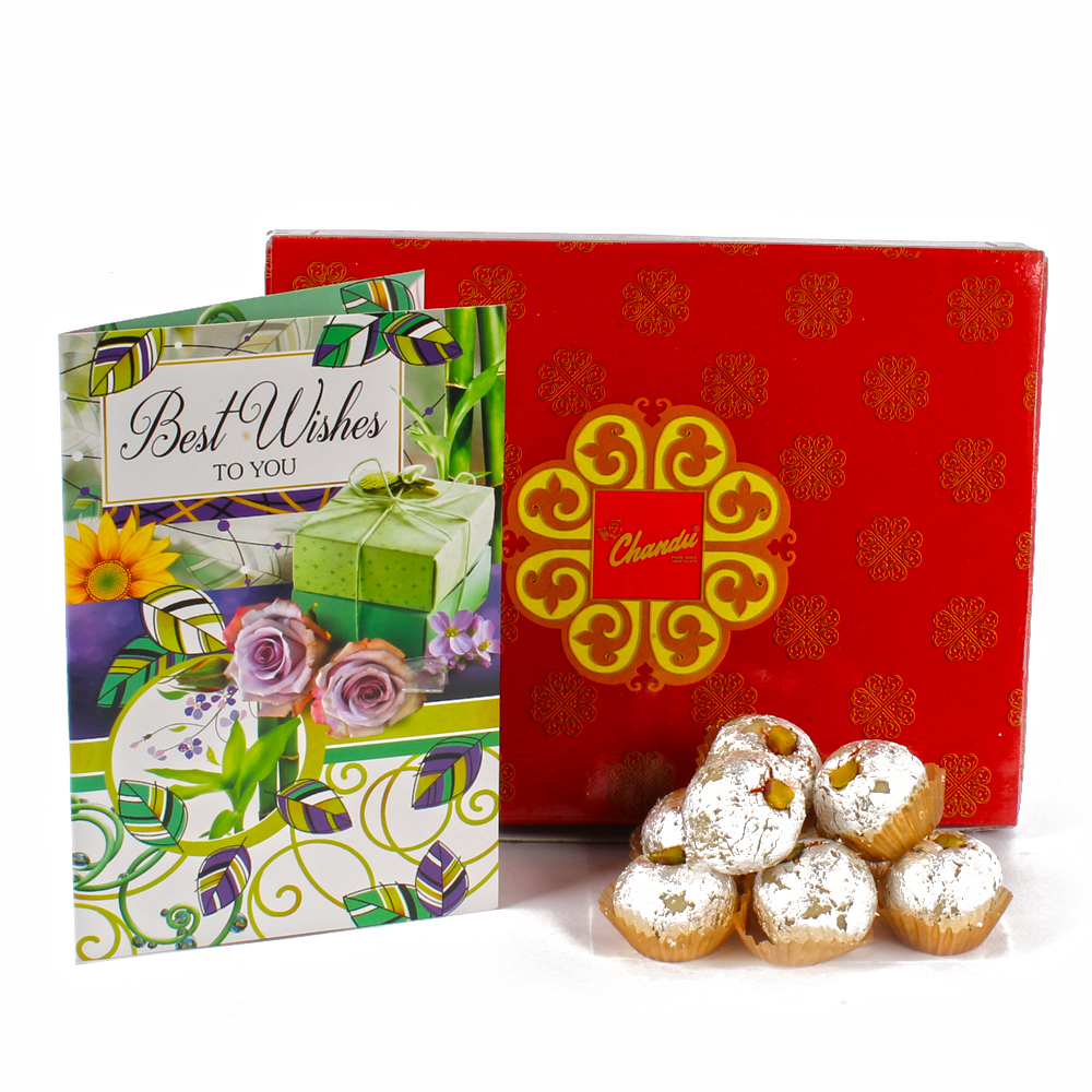 Yummy Kaju Bon Bon Sweet with Best Wishes Card