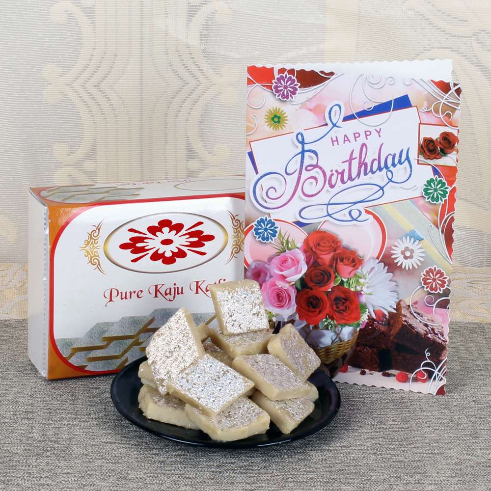 kaju Katli with Birthday Greeting Card