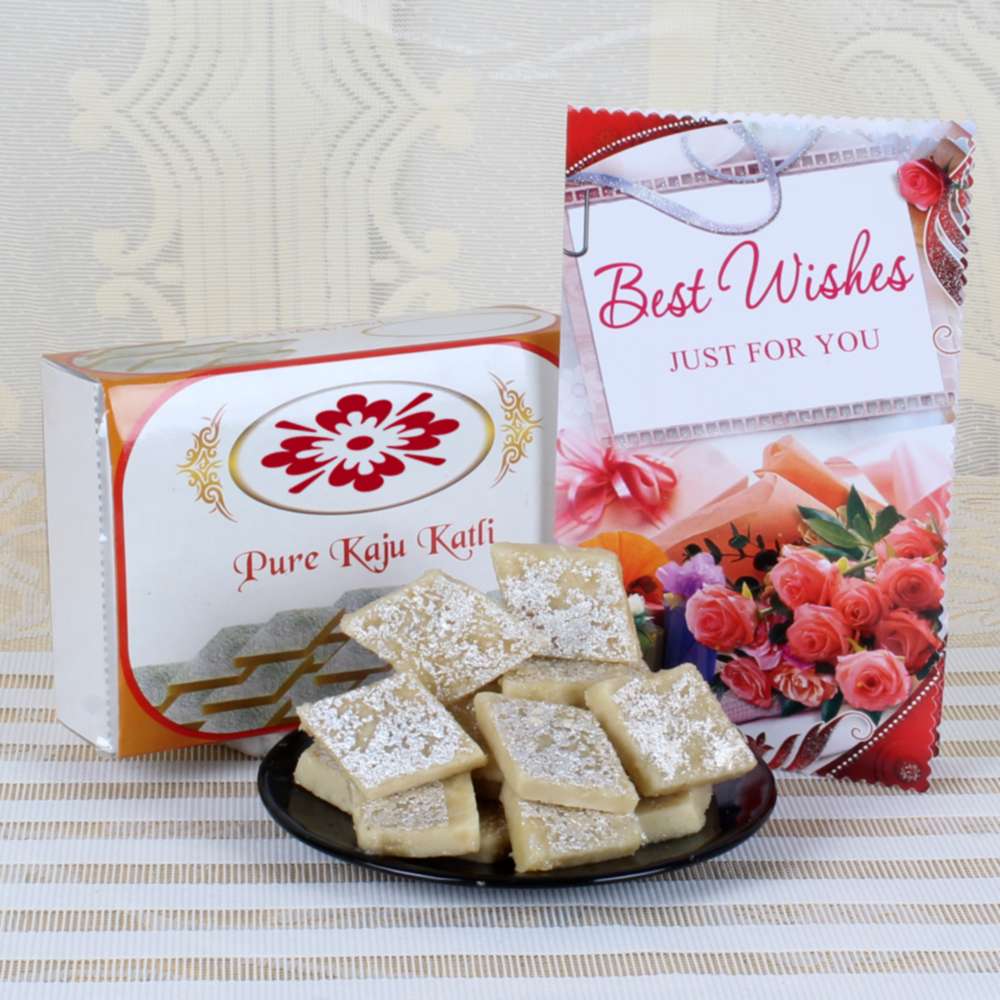 Super Delicious Kaju Sweet with Best Wishes Card