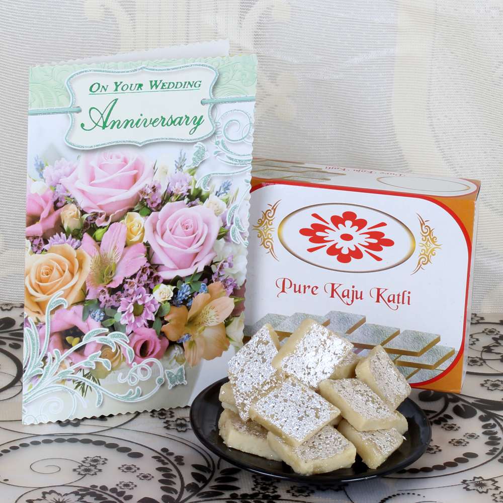 Anniversary card with Exotic kaju sweet