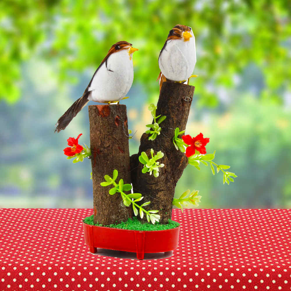 Home Decor Showpiece Couple Pair of Sparrow Bird with Hanging Nest