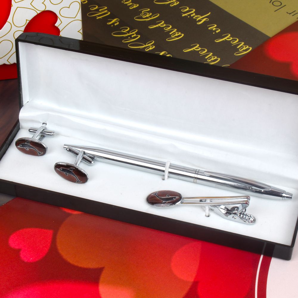 Pen and Cufflinks Set with Tie Pin for Him