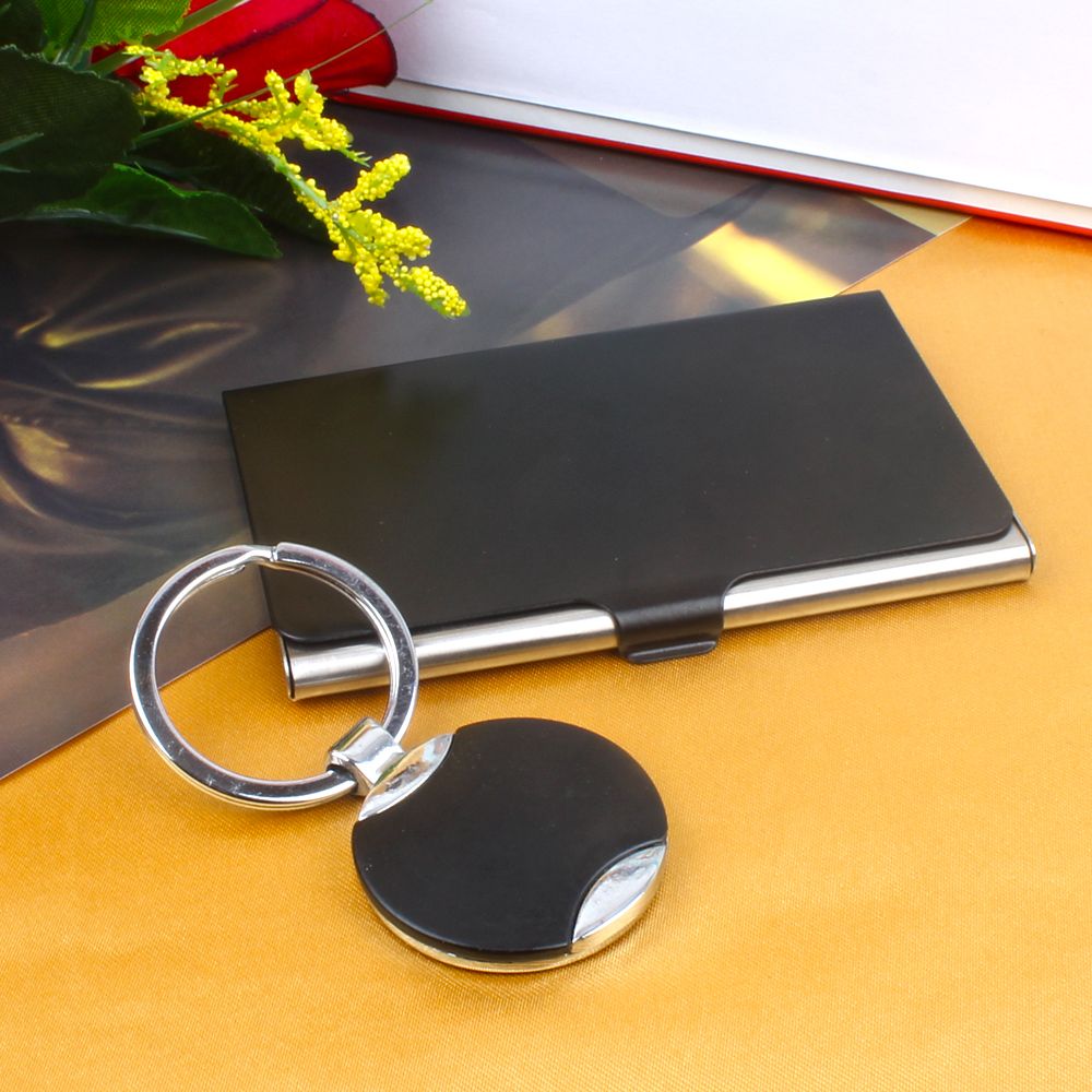 Steel Black Business Card Holder and Keychain
