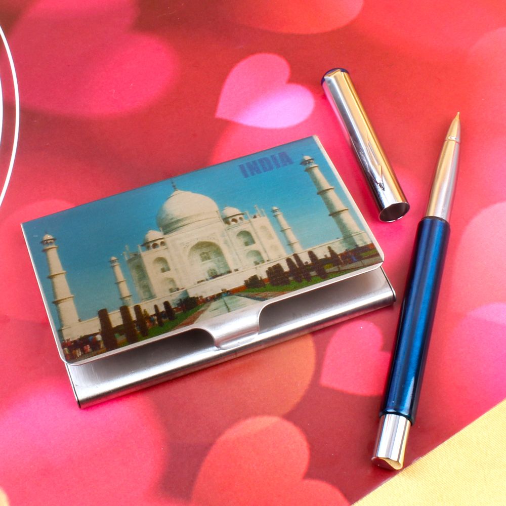 Taj Mahal Print Business Card Holder with Pen