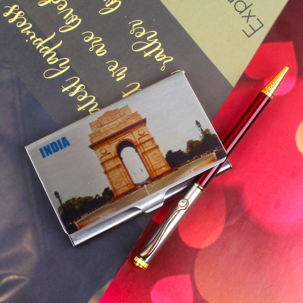 India Gate Print Business Card Holder with Pen