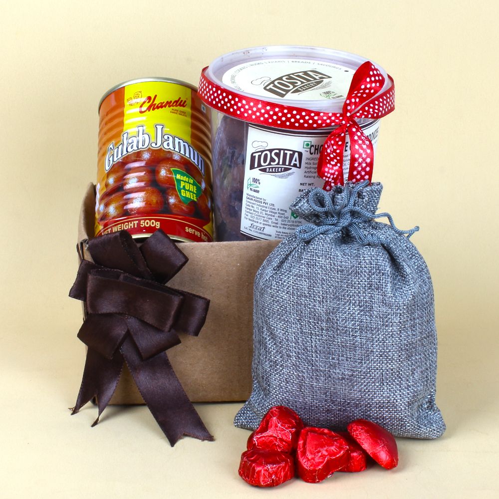 Tosita Chocolate Cookies and Gulab Jamun Tin with Home Made Chocolates