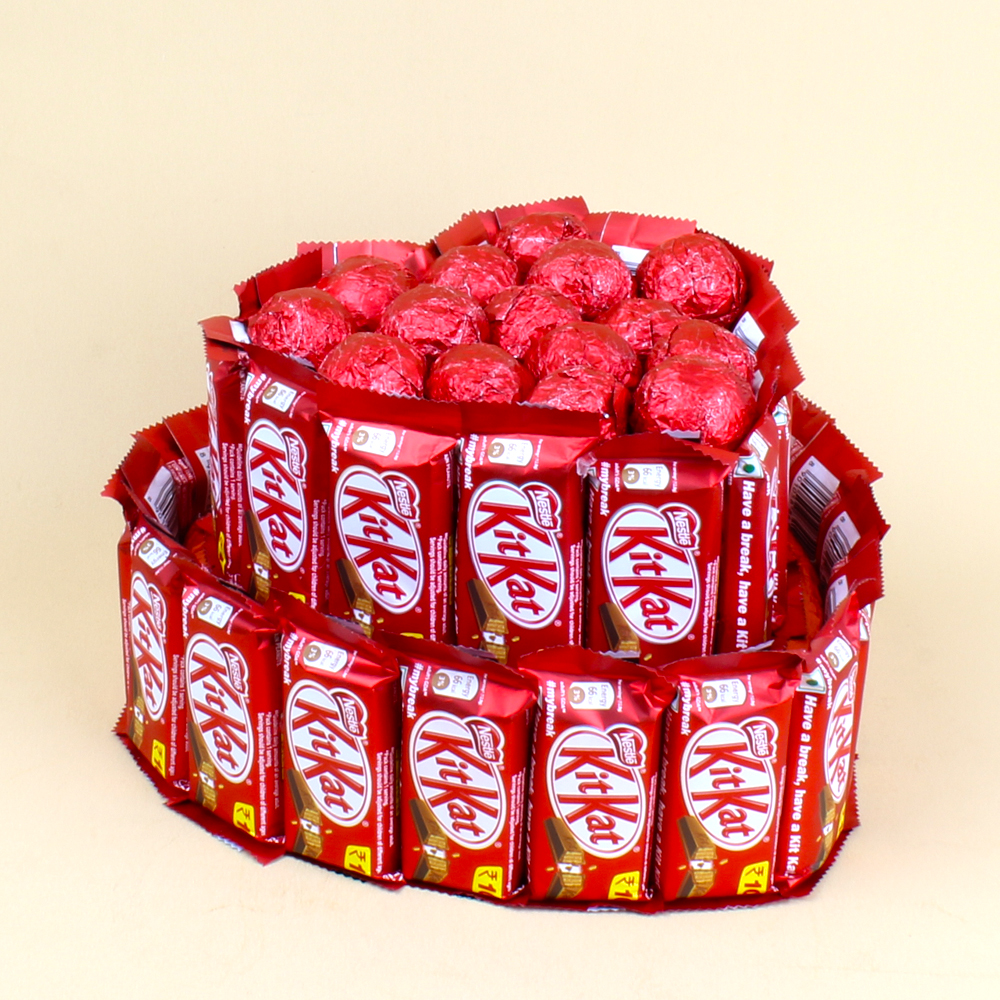 Heart Shaped Two Tier Kit Kat Chocolates Cake