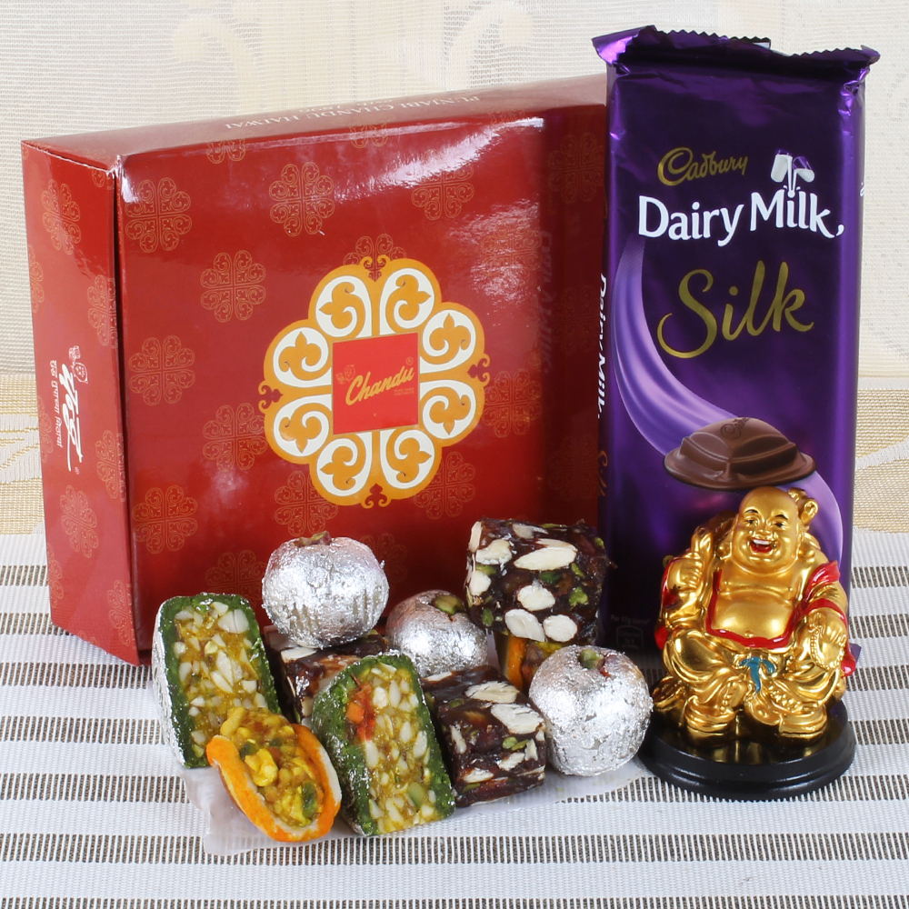 Assorted Sweets and Laughing Buddha with Silk Chocolate