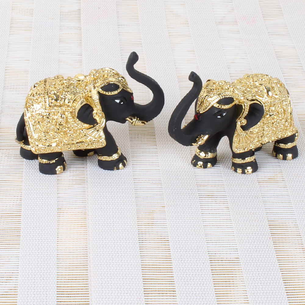 Gold Plated Royal Black Elephants Decorative Showpiece