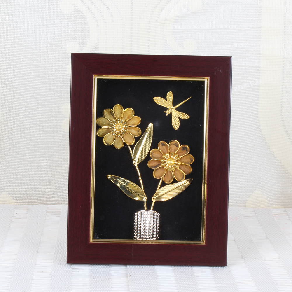 Gold Plated Flowers Vase with Butterfly Table Top Frame