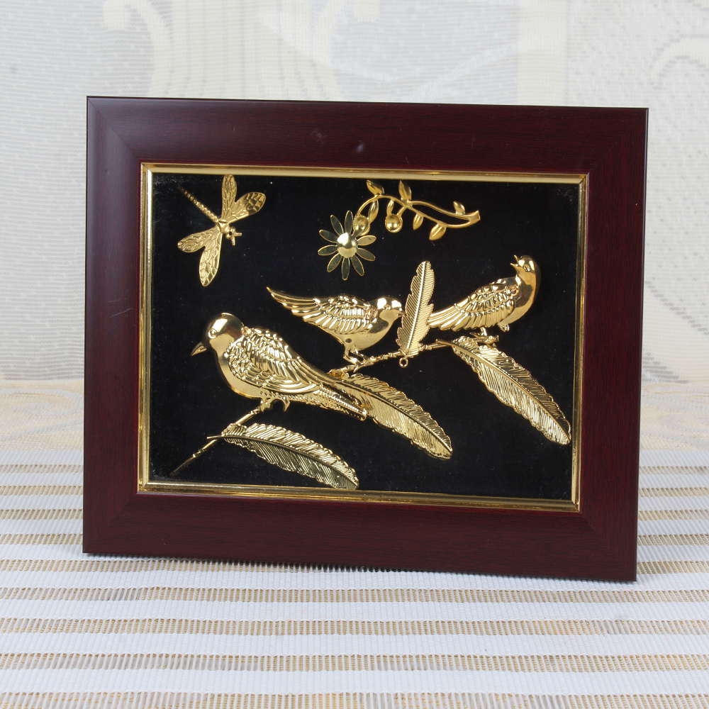 Gold Plated Three Birds with Butterfly Designer Table Top Frame