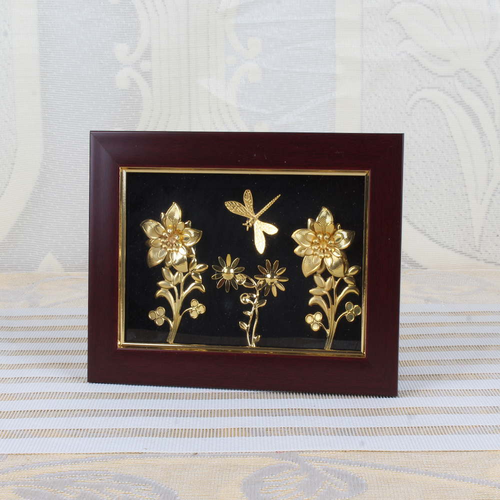 Gold Plated Butterfly with Flowers Designer Table Top Frame