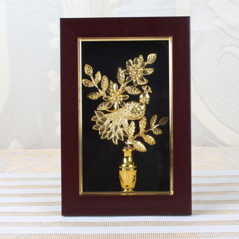 Gold Plated Peacock Flower Pot Designer Table Top Frame