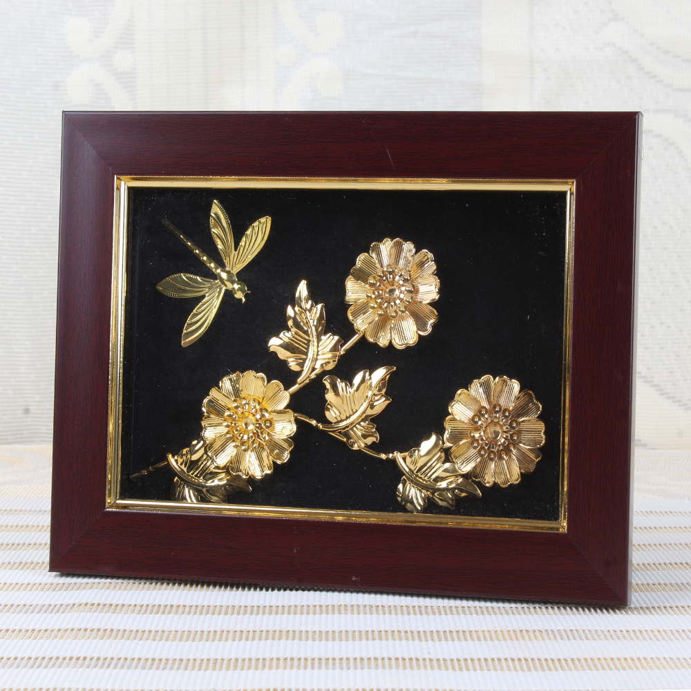 Gold Plated Three Flowers with Butterfly Designer Table Top Frame
