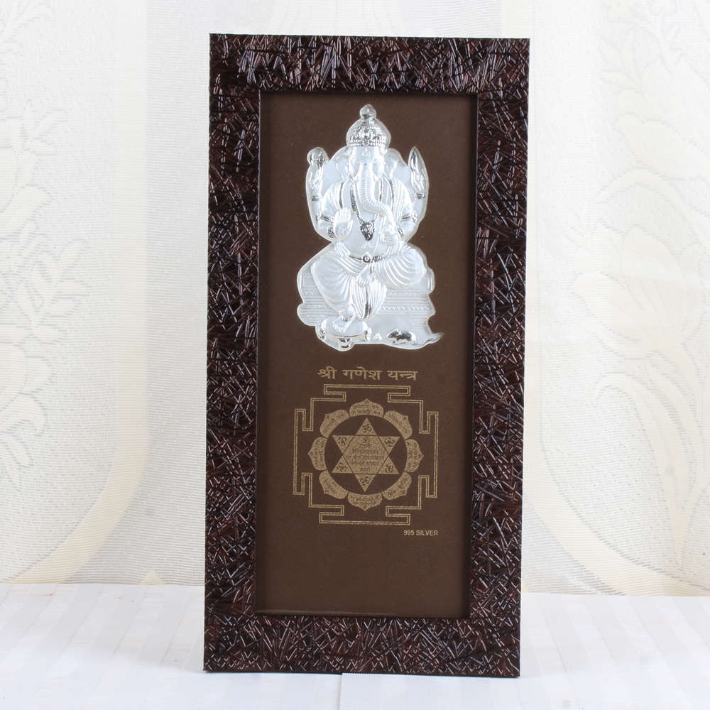 Silver Plated Ganesha Yantra Table Top Frame