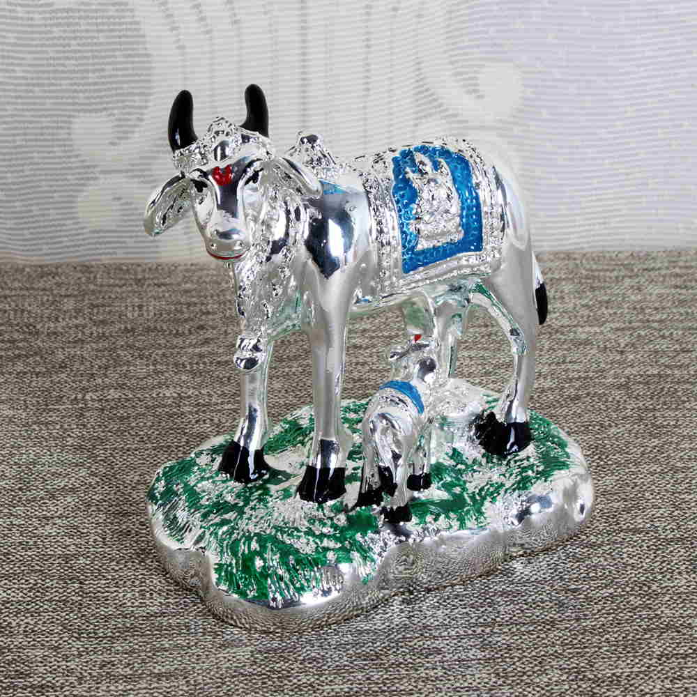 Silver Plated Kamadhenu Cow Idols