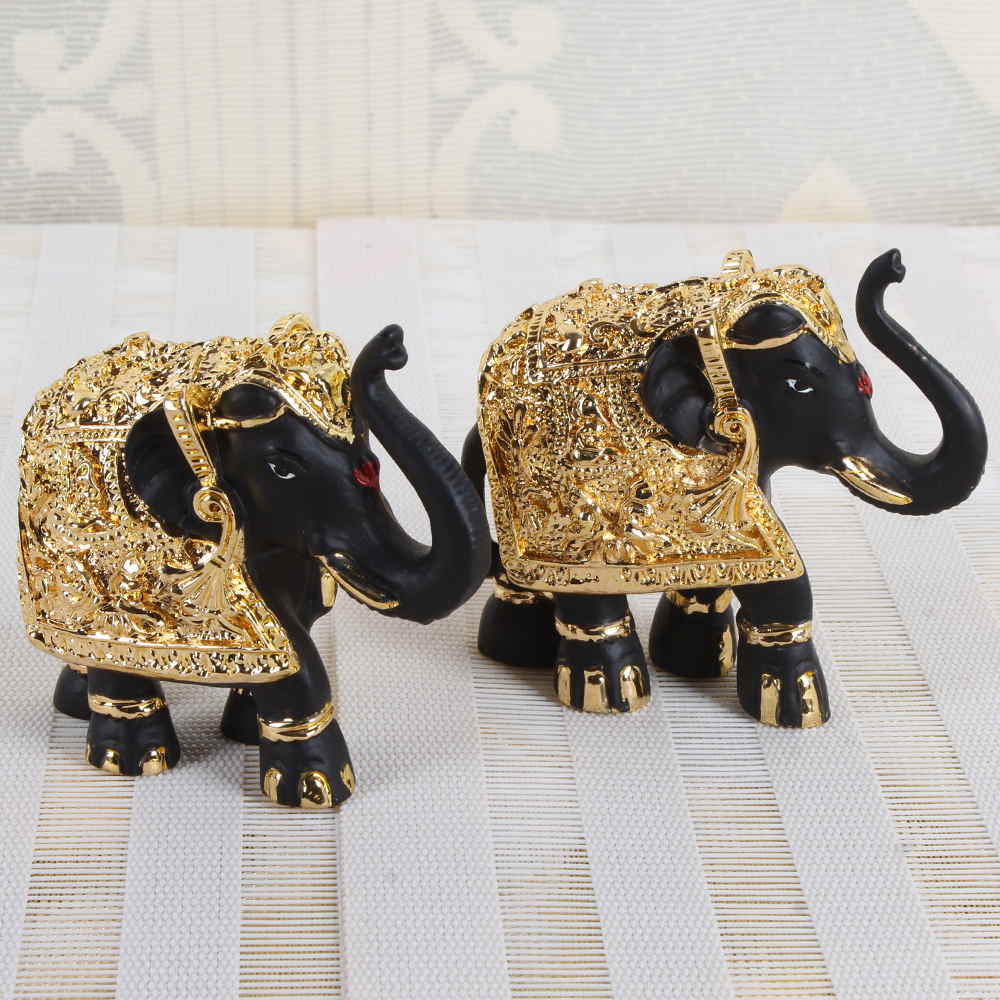 Black and Golden Elephant Gold Plating Mini Showpiece