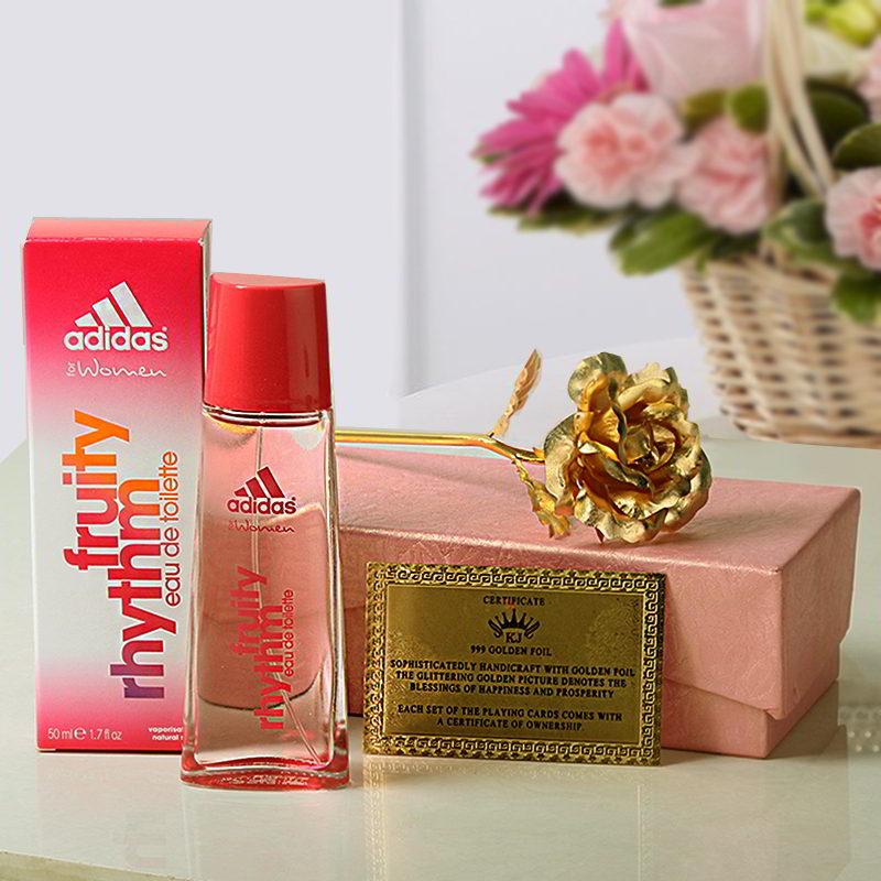 Gold Plated Rose with Certificate and Adidas Fruity Perfume