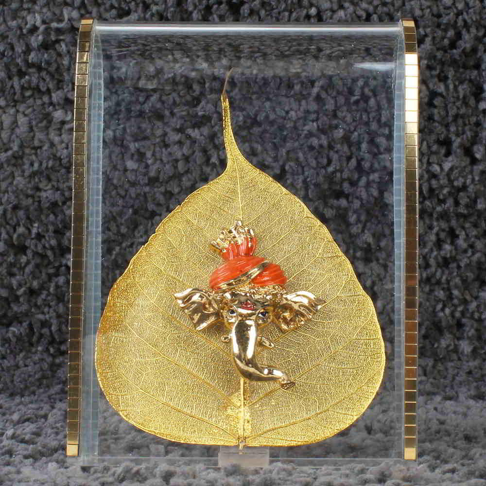 Gold Plated Ganesh ji on Peepal Leaves
