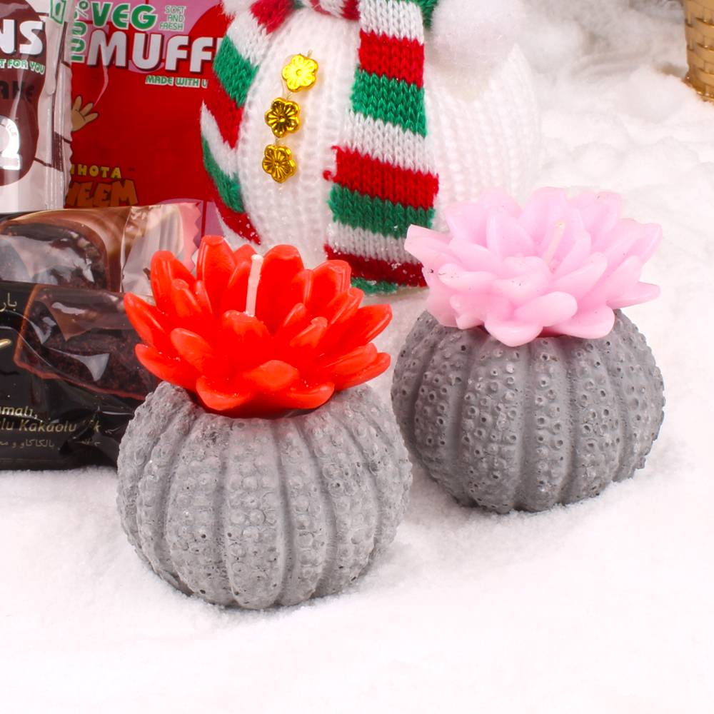 Snowman with Floral Candles and Small Christmas Bar Cakes