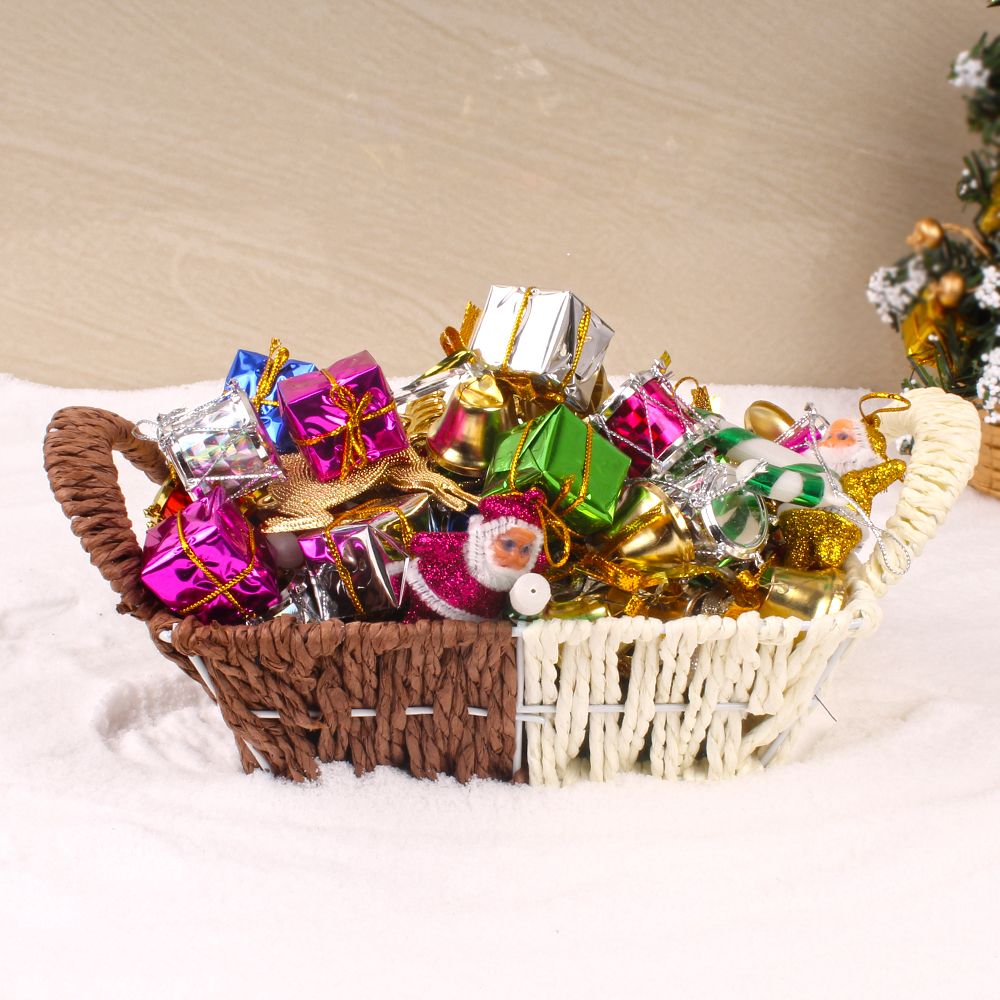 Exclusive Basket of Christmas Tree Ornaments with Candle