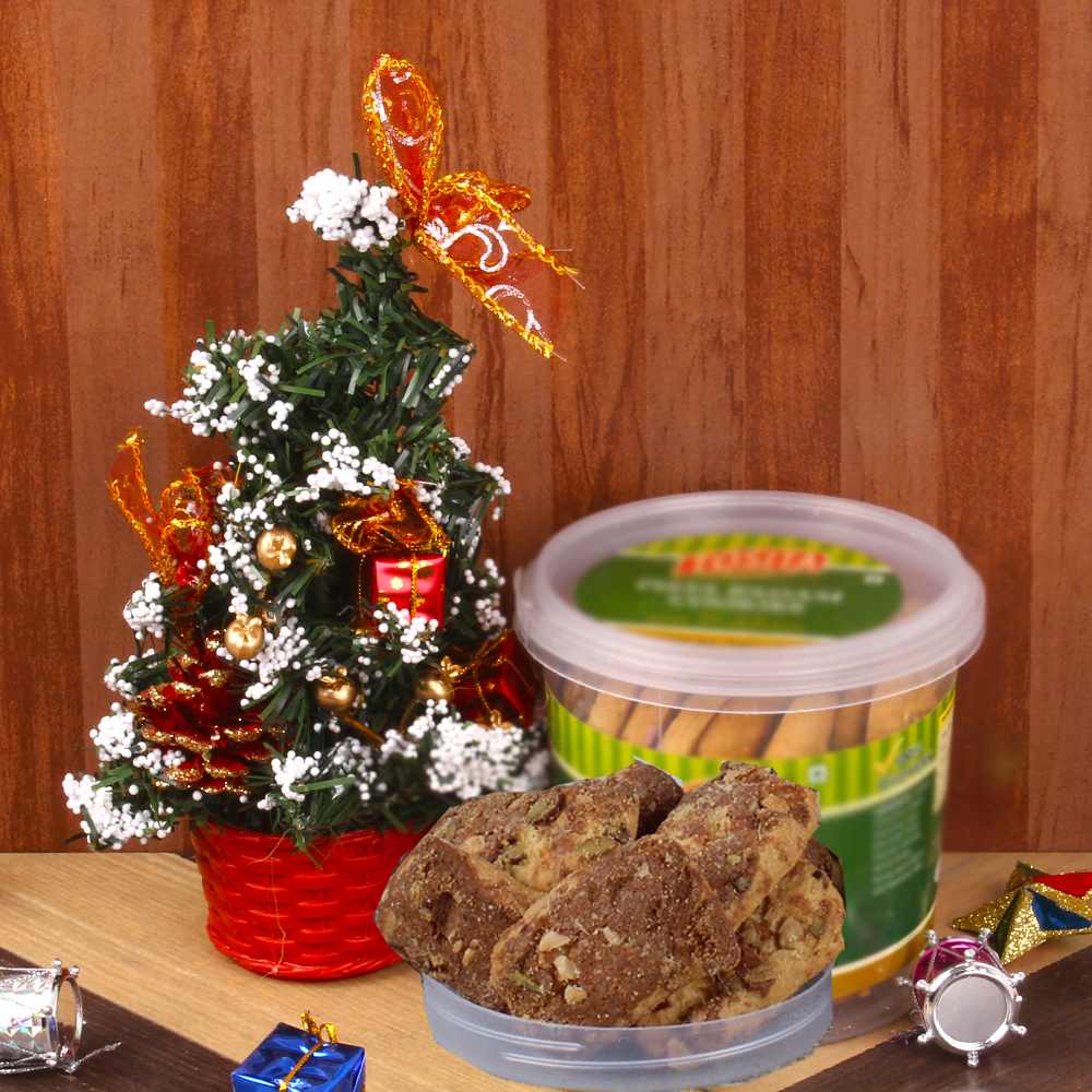 Artificial Christmas Tree with Pista Badam Cookies