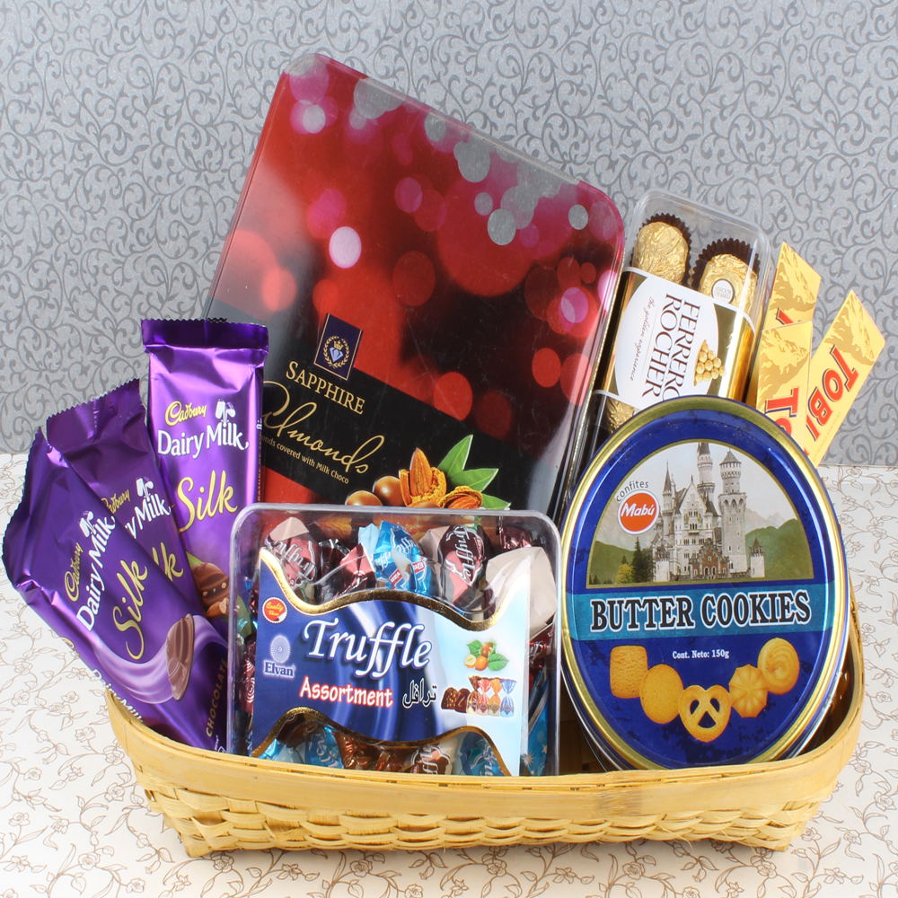 Basket Full of Chocolates and Cookies