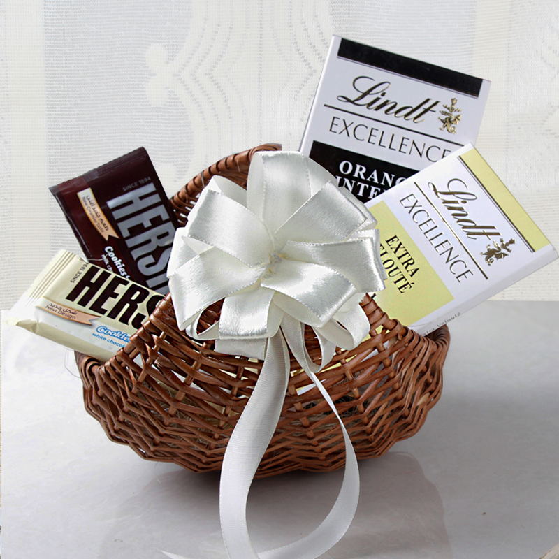 Lindt Chocolates in Cane Basket